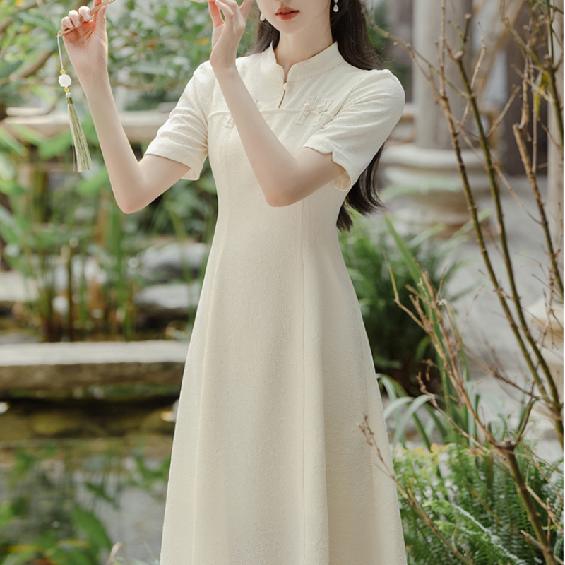 2025 New Improved Short Sleeve Qipao Dress for Women Summer New Chinese Style Zen Ultra Slim Fit Dress Cool Elegant - Image 2