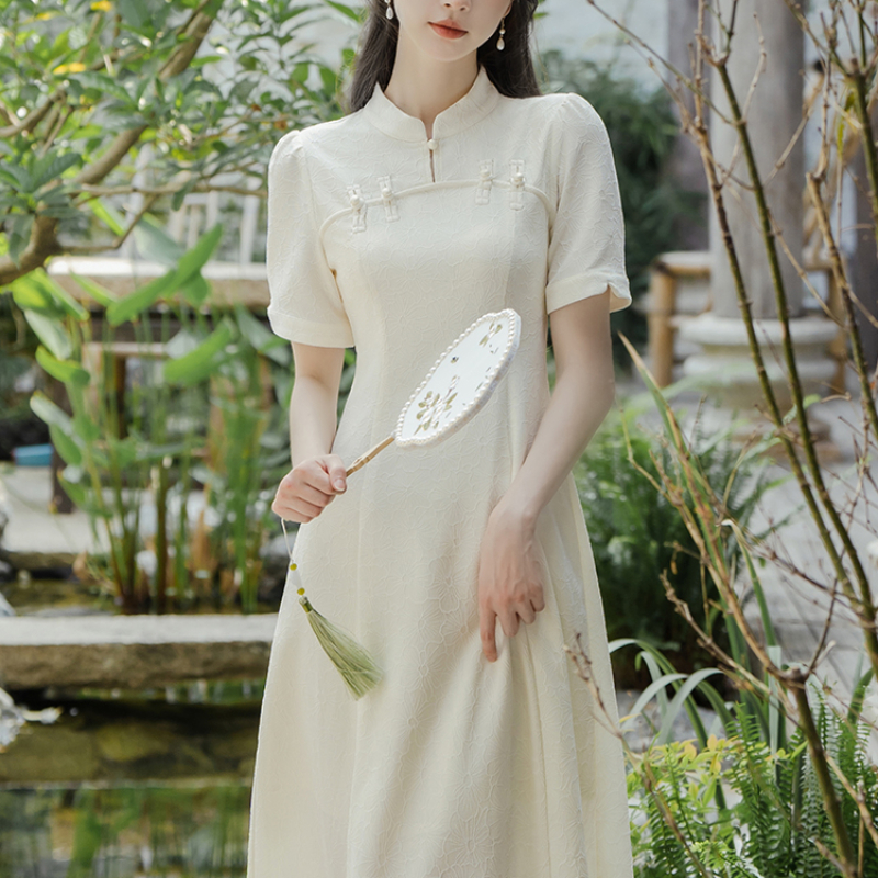2025 New Improved Short Sleeve Qipao Dress for Women Summer New Chinese Style Zen Ultra Slim Fit Dress Cool Elegant - Image 3