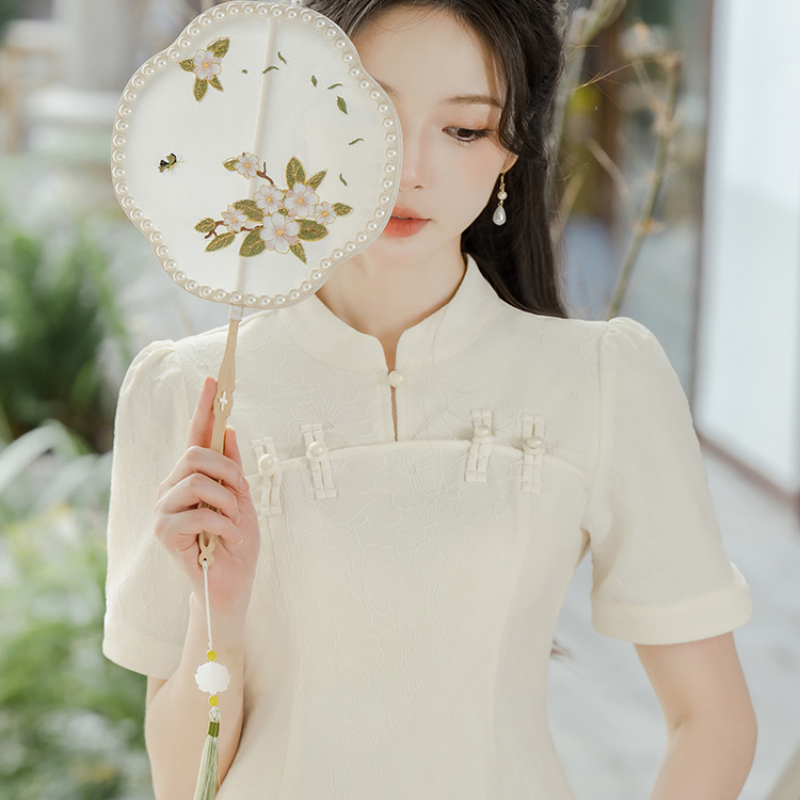 2025 New Improved Short Sleeve Qipao Dress for Women Summer New Chinese Style Zen Ultra Slim Fit Dress Cool Elegant - Image 4