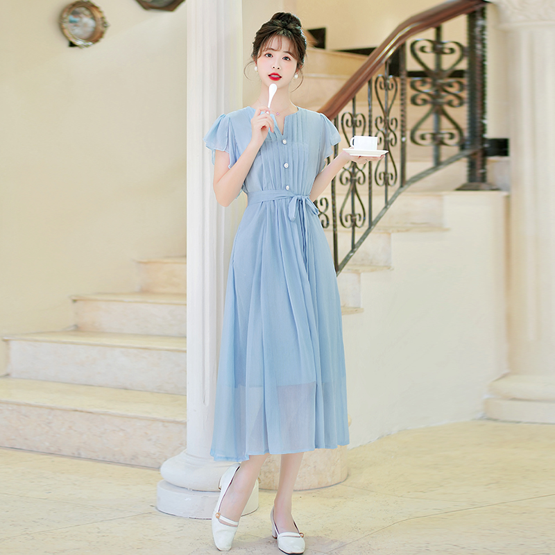 2025 Summer New High-End French Style Slimming Dress with Ruffled Sleeves and Loose Fit - Image 5