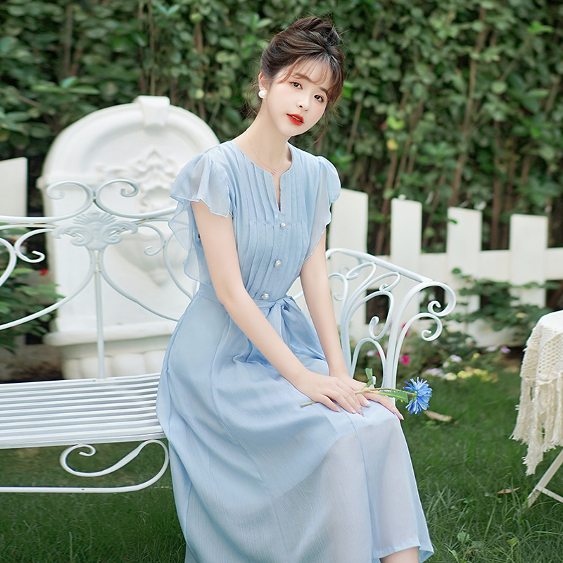 2025 Summer New High-End French Style Slimming Dress with Ruffled Sleeves and Loose Fit - Image 3