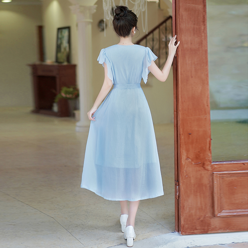 2025 Summer New High-End French Style Slimming Dress with Ruffled Sleeves and Loose Fit - Image 4