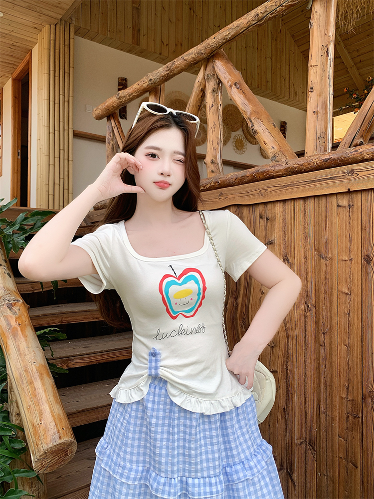 2026 Summer Women's Printed Sweet Korean Chic Top and Skirt Set - Image 3