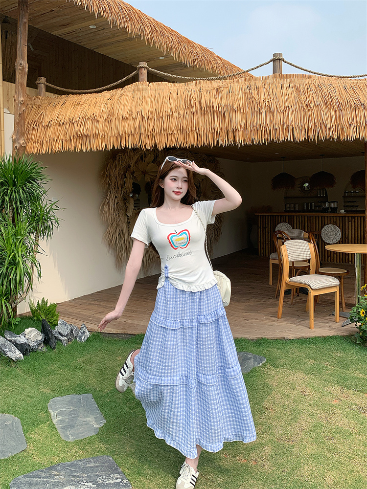 2026 Summer Women's Printed Sweet Korean Chic Top and Skirt Set - Image 4