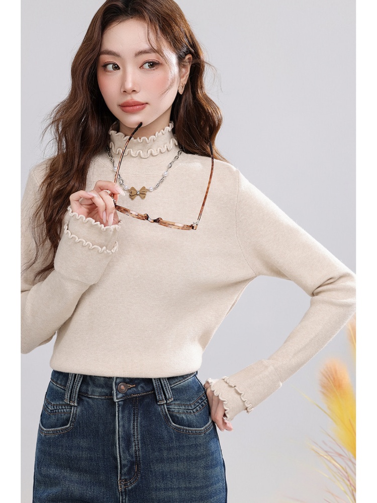 Women's Slim Fit Ruffle Trim Knit Base Layer Top Casual Versatile Fall Winter 2026 - Image 2
