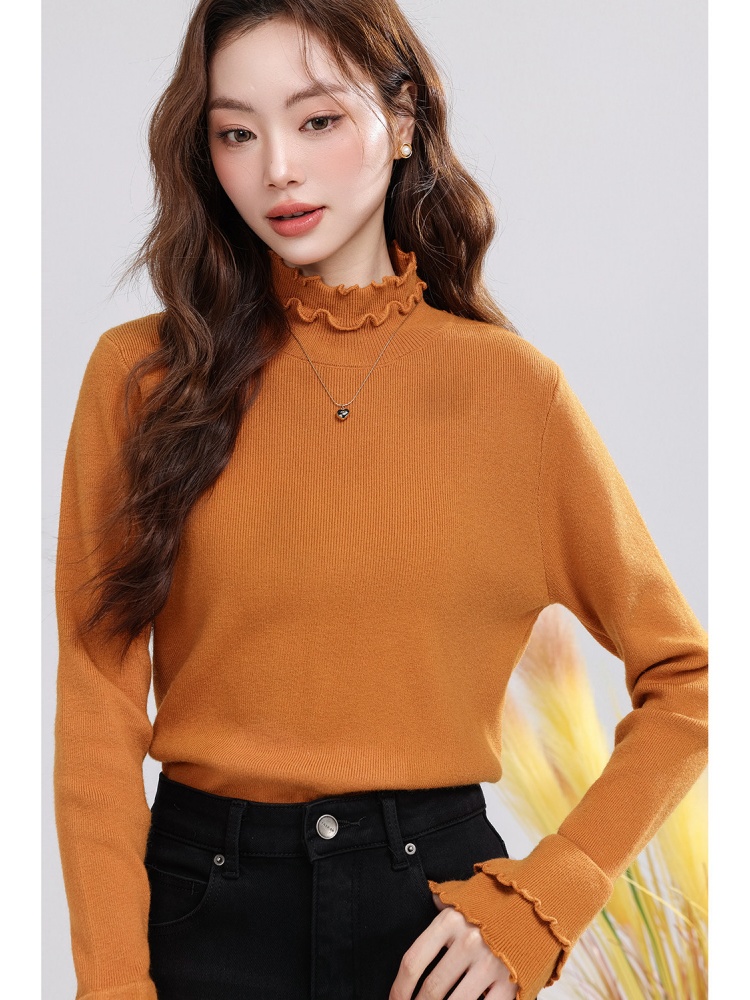Women's Slim Fit Ruffle Trim Knit Base Layer Top Casual Versatile Fall Winter 2026 - Image 3