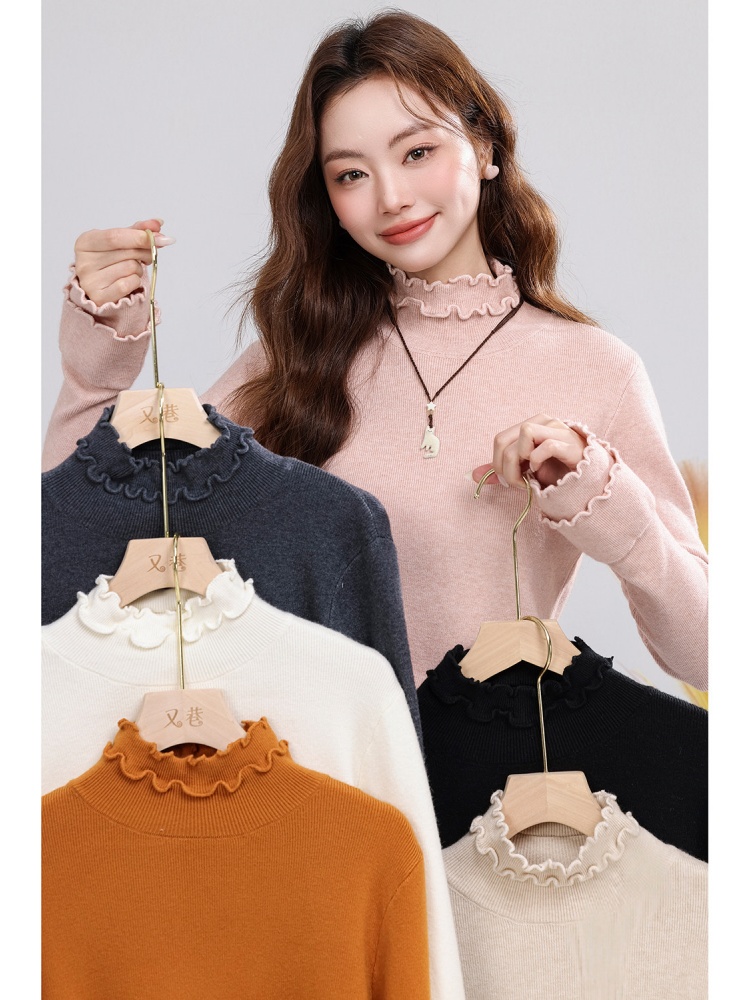 Women's Slim Fit Ruffle Trim Knit Base Layer Top Casual Versatile Fall Winter 2026