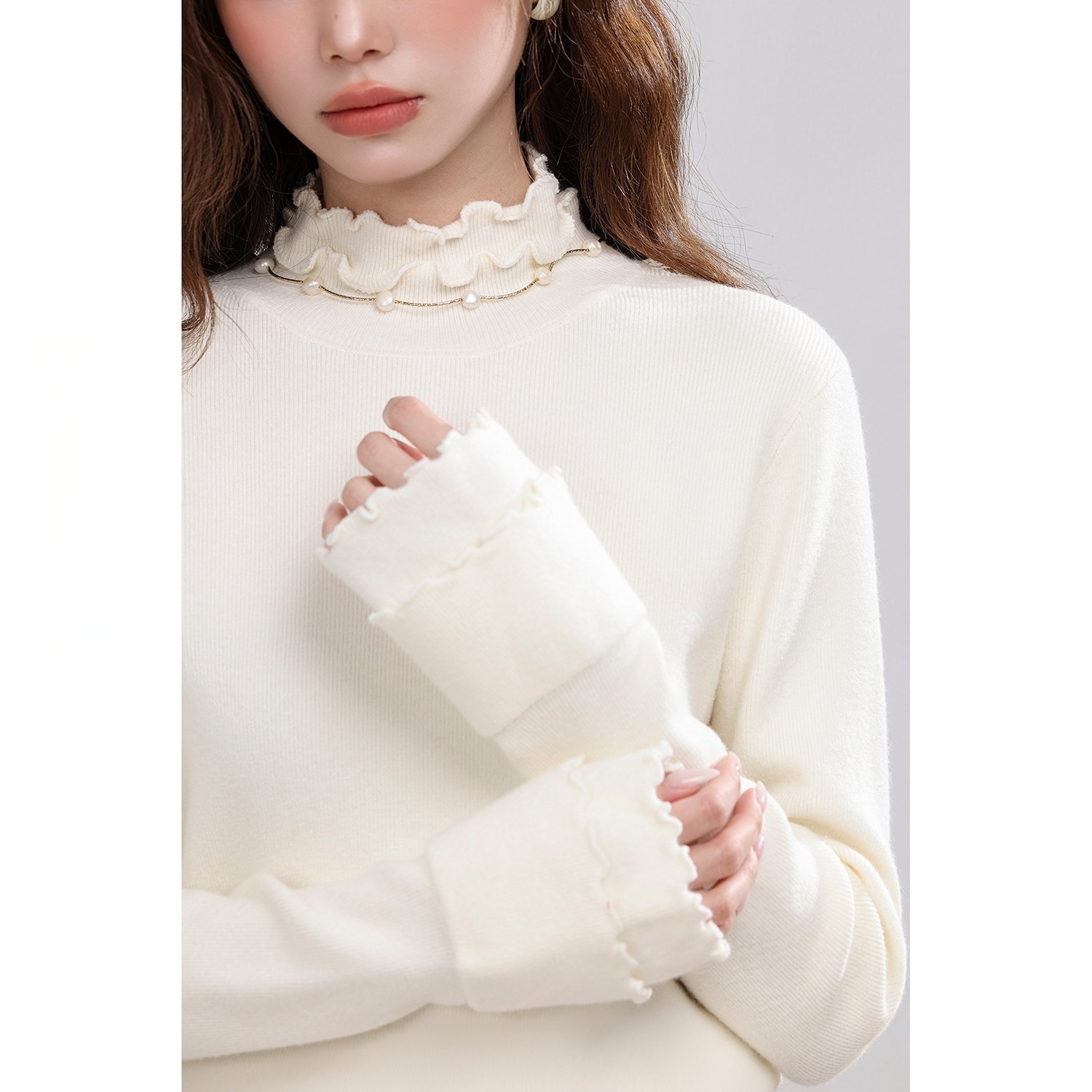 Women's Slim Fit Ruffle Trim Knit Base Layer Top Casual Versatile Fall Winter 2026 - Image 5