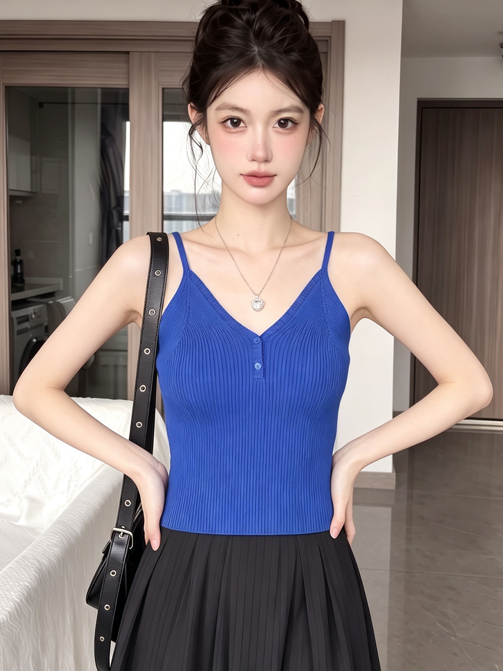 Elegant V-Neck Sleeveless Camisole Tank Top for Women Summer Slimming Buttoned Base Layer - Image 3