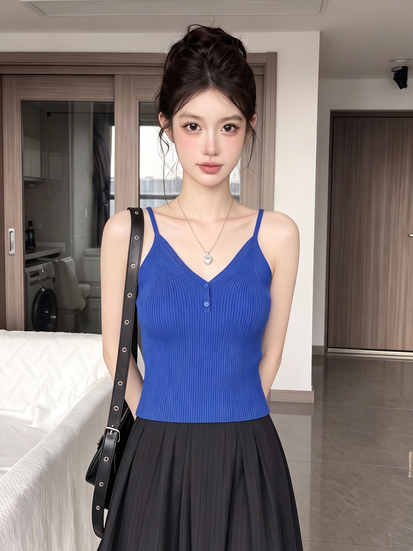 Elegant V-Neck Sleeveless Camisole Tank Top for Women Summer Slimming Buttoned Base Layer - Image 4