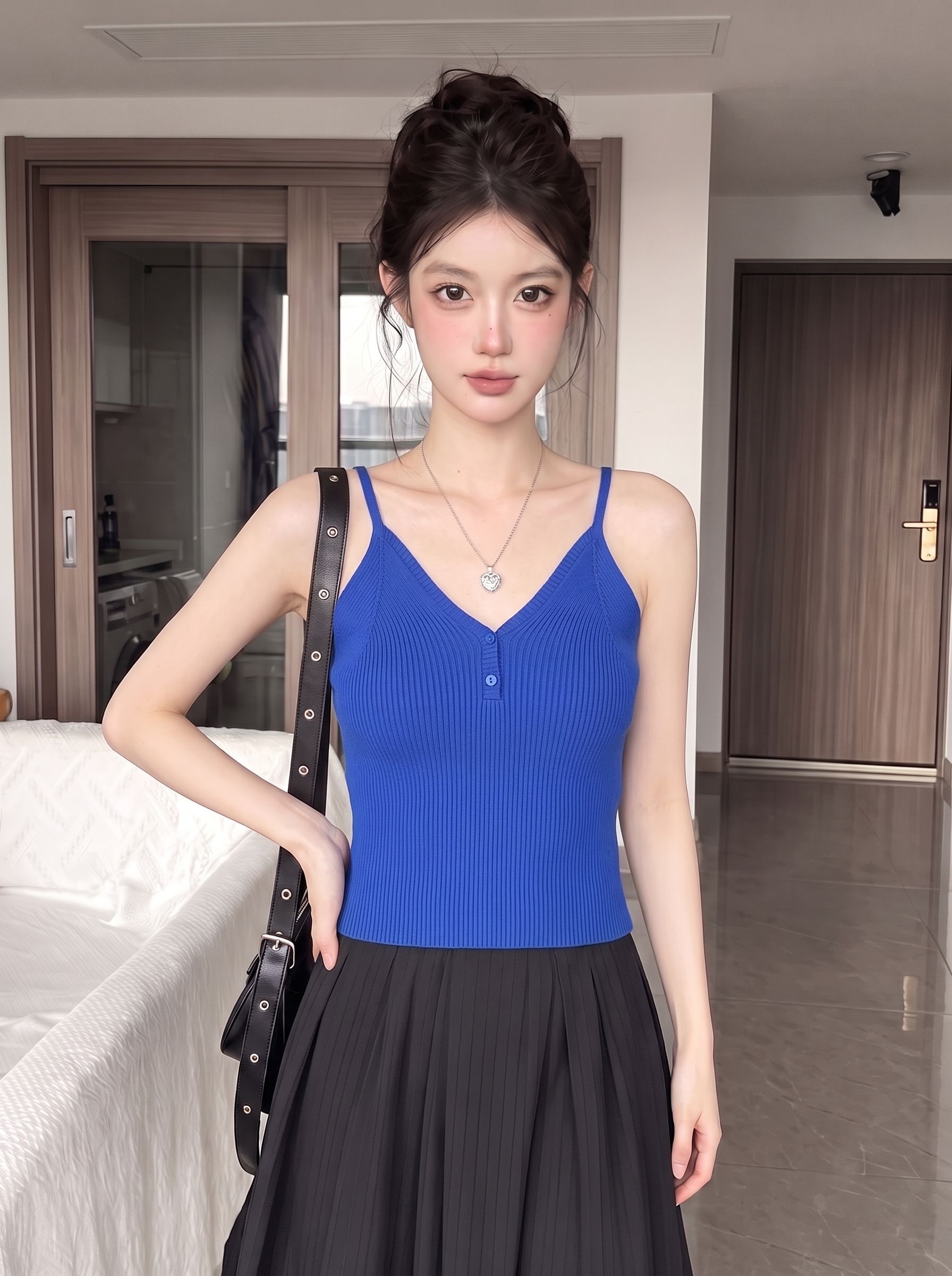 Elegant V-Neck Sleeveless Camisole Tank Top for Women Summer Slimming Buttoned Base Layer