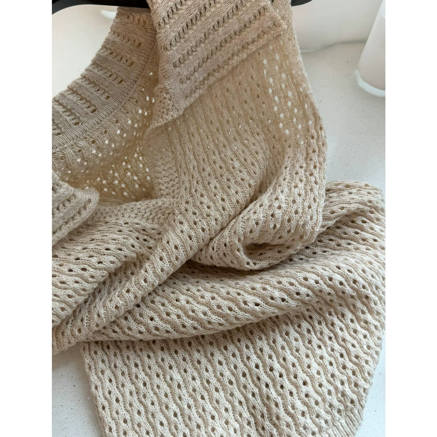 Old Money Apricot Openwork Collar Knit Tank Top for Women Summer Sleeveless Camisole - Image 3