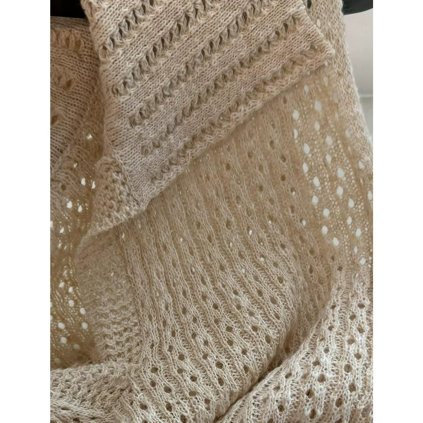 Old Money Apricot Openwork Collar Knit Tank Top for Women Summer Sleeveless Camisole - Image 2