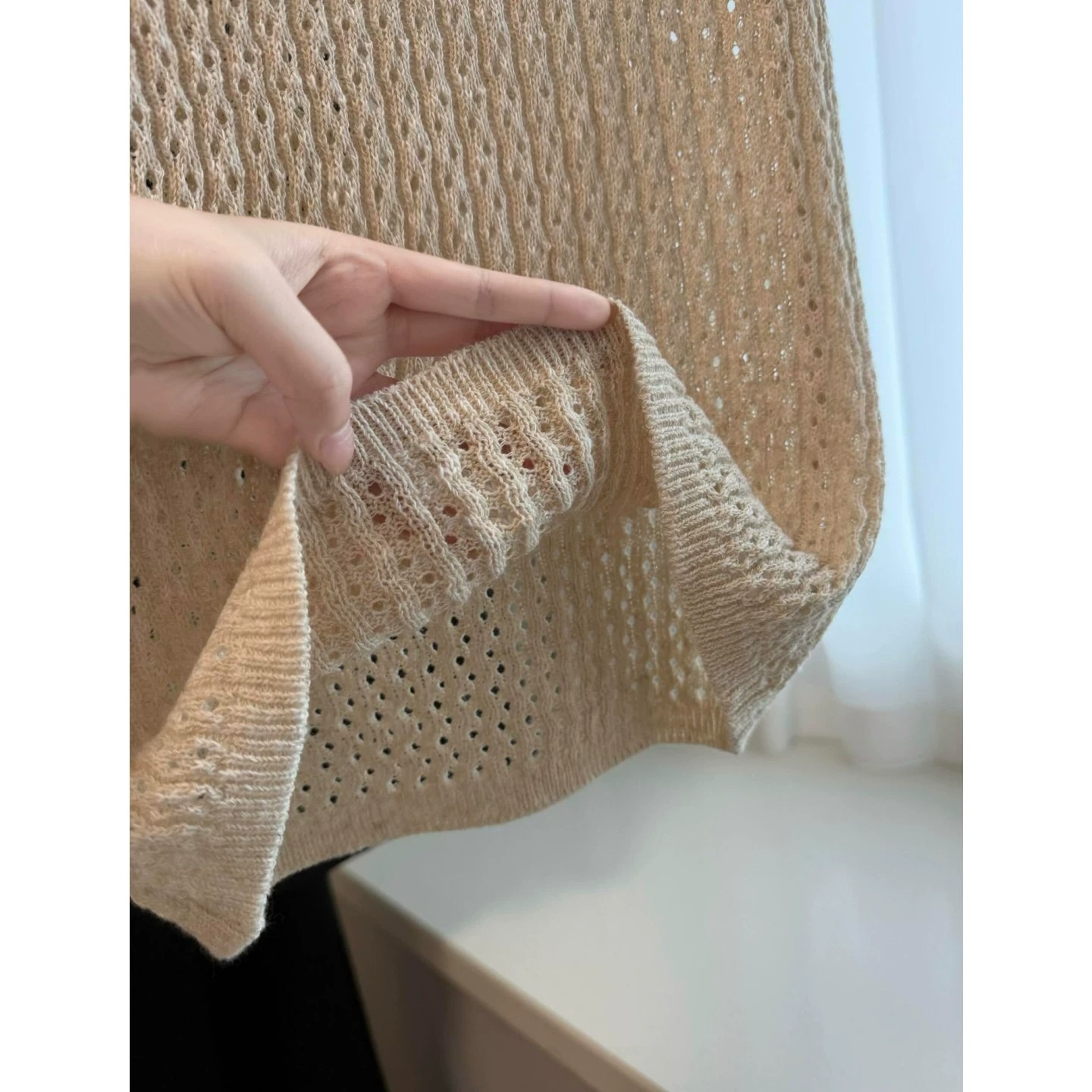 Old Money Apricot Openwork Collar Knit Tank Top for Women Summer Sleeveless Camisole - Image 5