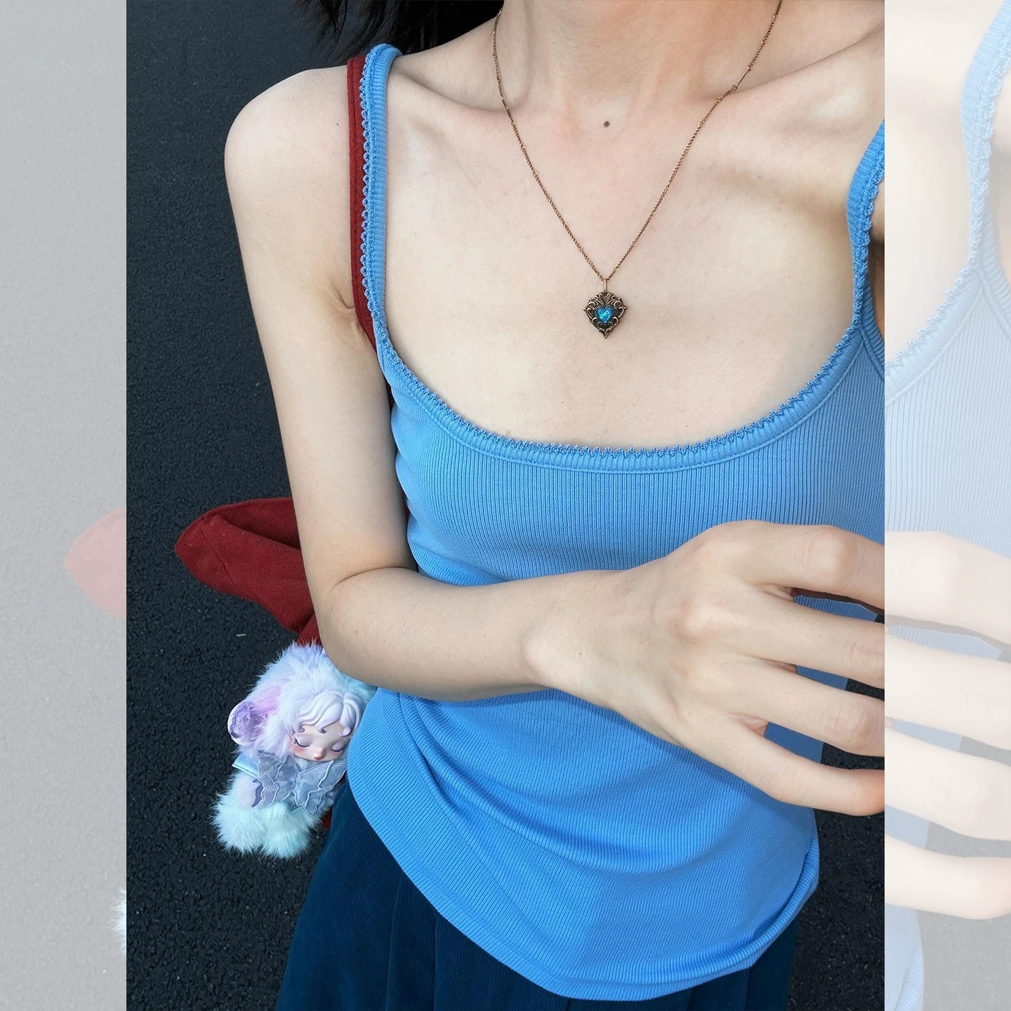 Blue U-Neck Knit Camisole Tank Top for Women Summer Sleeveless Outerwear - Image 4