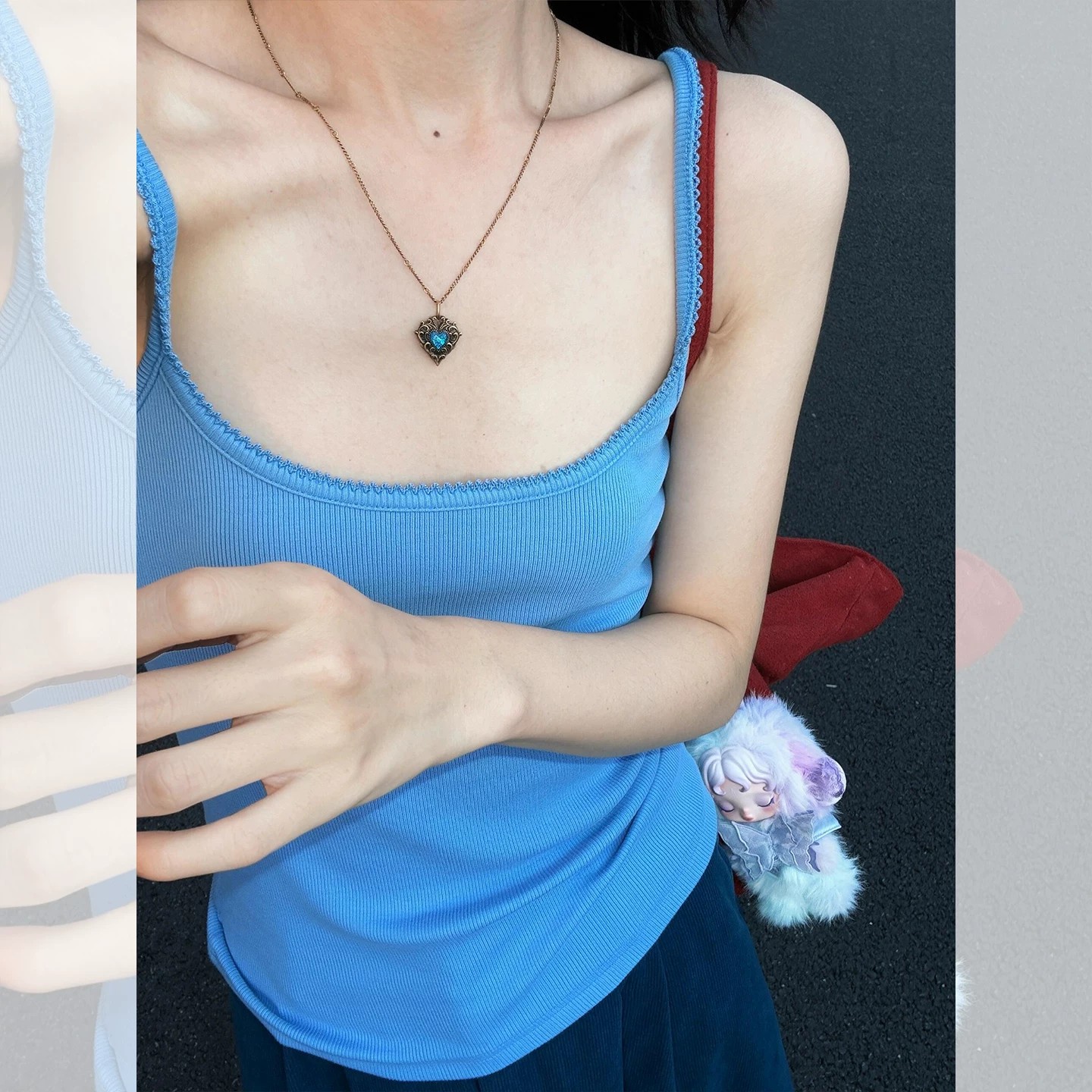 Blue U-Neck Knit Camisole Tank Top for Women Summer Sleeveless Outerwear - Image 2