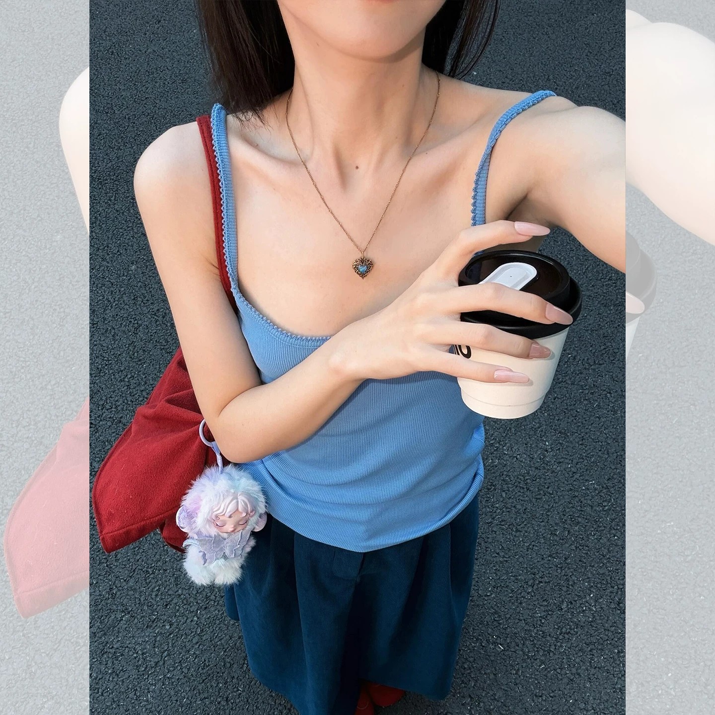 Blue U-Neck Knit Camisole Tank Top for Women Summer Sleeveless Outerwear - Image 3