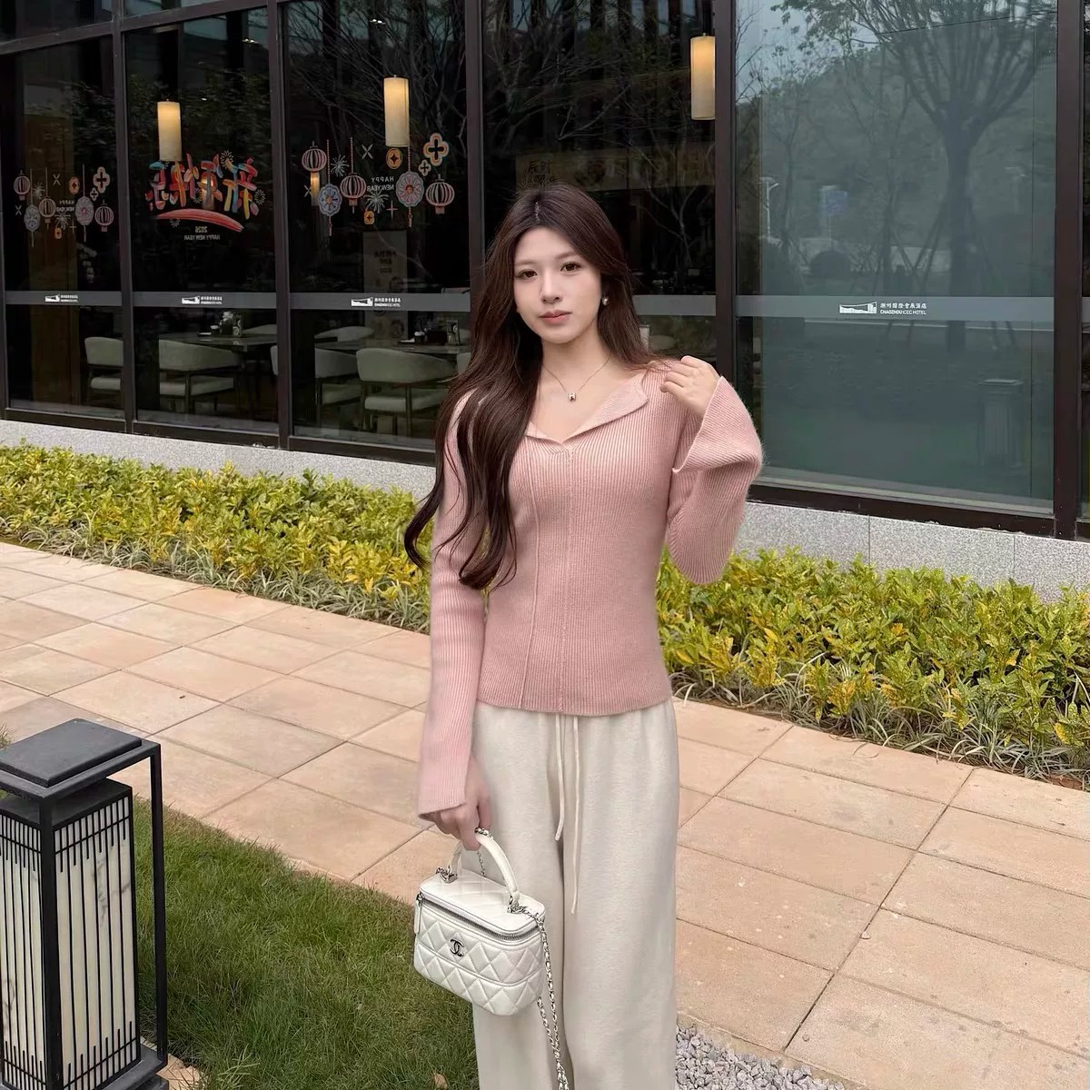 Women's V-Neck Slim Knit Sweater Long Sleeve Pullover Top - Image 3