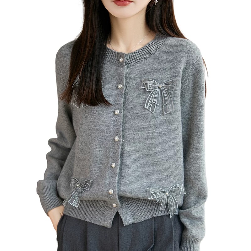 2026 New Beaded Bow Knit Cardigan Sweater for Women Autumn Winter Plus Size Top - Image 5