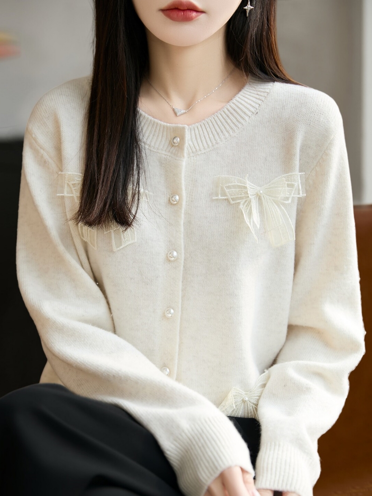 2026 New Beaded Bow Knit Cardigan Sweater for Women Autumn Winter Plus Size Top - Image 2