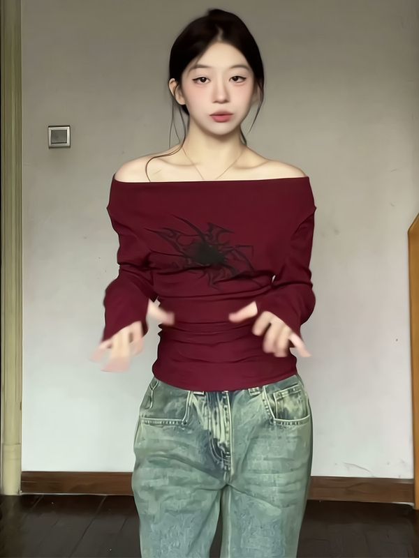 Women's Long Sleeve One-Shoulder Slim Fit Cropped T-Shirt 2026 Summer - Image 2