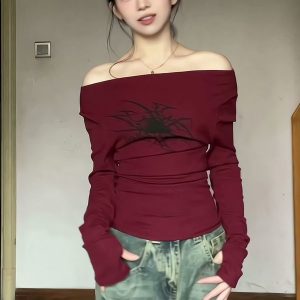 Women's Long Sleeve One-Shoulder Slim Fit Cropped T-Shirt 2026 Summer