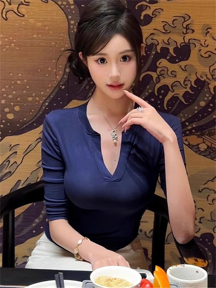 Women's Slim Fit Three-Quarter Sleeve T-Shirt Navy Chic Everyday Top - Image 4